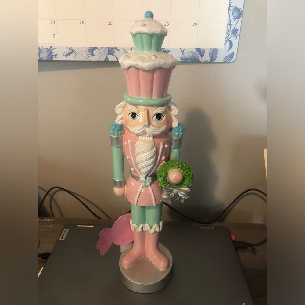 💗 Pastel Pink & Mint Cupcake Nutcracker Holiday Figurine